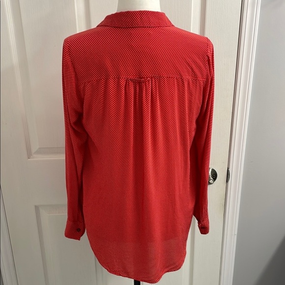 Maeve Red Matilda Polkadot Blouse Pleated Long Sleeve with Notched Collar Size S - Picture 5 of 12